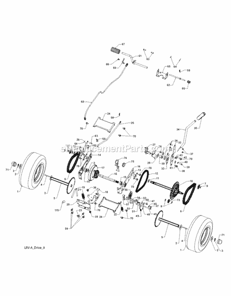 Drive Diagram and Parts List for WE261 2012-02 - 96024000101 Weed Eater Lawn Tractor